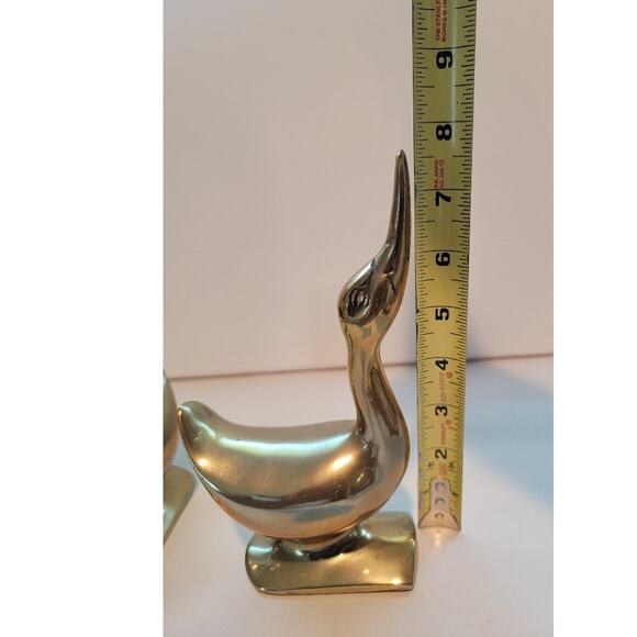 Vintage Brass Ducks Geese Bookends Lucky Heads Up Sculptures Weighted - Picture 10 of 10